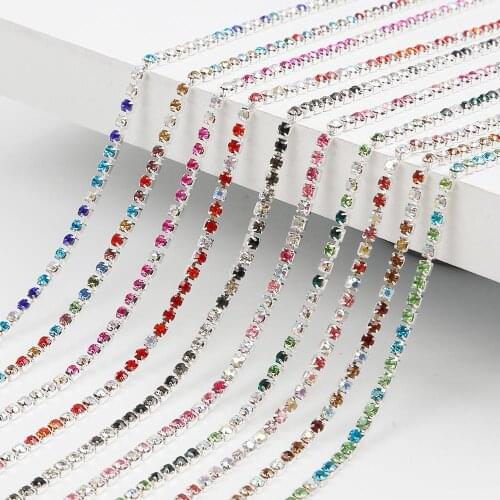 1Meter Sewing Crystal Rhinestone Chain SS6 SS8 SS10 SS12 Silver Base Sew on Glue On Rhinestone Trims DIY Garment Accessories