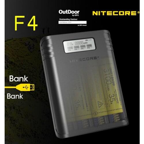 100% Original NITECORE F4 Four -slot Flexible power bank Battery charger apply to Li-ion/IMR: 18650