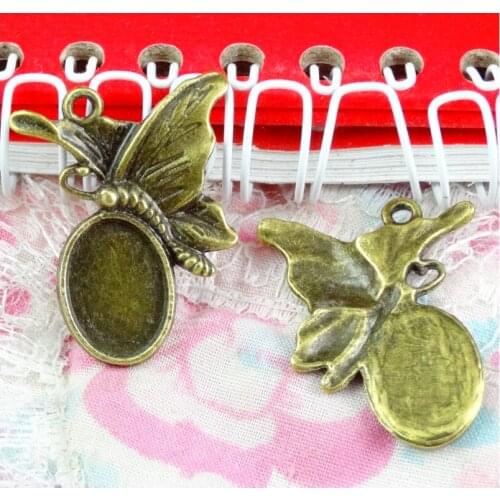 30 PCS 10*14MM Antique Bronze Plated Butterfly Base Setting Charms Vintage Zinc Alloy Pendant Diy Jewelry Accessories