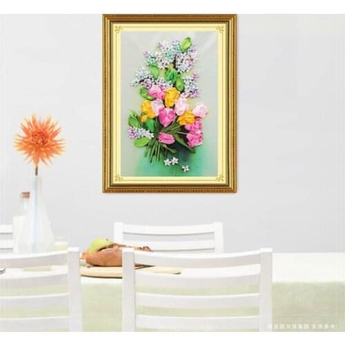 40X55cm Tulip Love Ribbon embroidery kit needlework craft sew supply DIY Handmade Embroidery