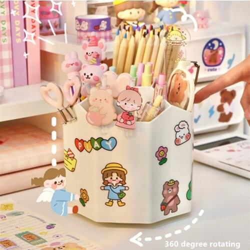 5 Grid 360 Degree Rotating Pen Holder ABS Home Dec Desktop Organizer Large Capacity Pencil Box School Stationery