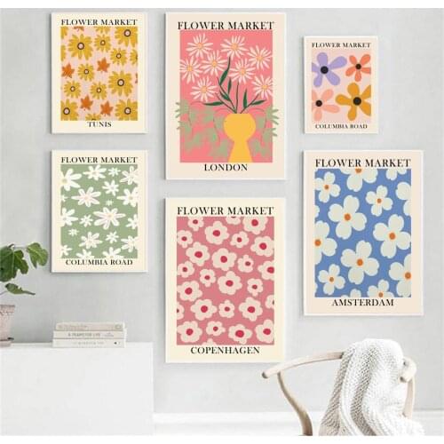 Abstract Flower Market Vintage Minimalist Wall Art Canvas Painting Nordic Posters And Prints Wall Pictures For Living Room Decor