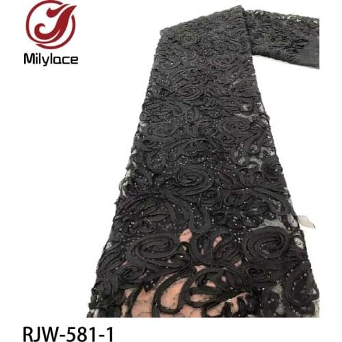 African Lace Fabric 2020 High Quality Lace Applique Nigerian French Tulle Lace Fabric with Sequin for Wedding Dress RJW-581