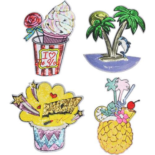 Big Ice Cream Paillette Sequins Patches Cap Bag Shoe Iron On Appliques DIY Apparel Accessories Patch For Clothing Fabric Badges