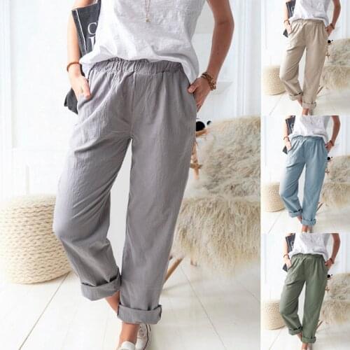 Echoine High Waist Pants with Pocket Thin Harem Pants Summer Casual Elastic Waist Womens Autumn Trousers 2021 Long Pants