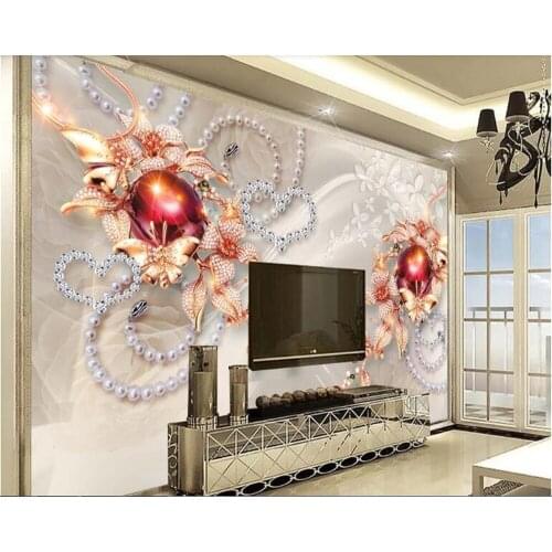 Beibehang papier peint mural 3dwallpaper for walls 3 d Red ribbon crystal ball 3d stereo jewelry TV background wall hudas beauty