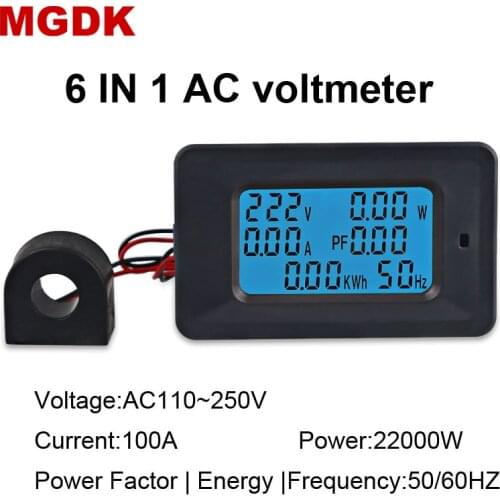 AC220V/100A 22KW Digital Voltmeter Ammeter Current Voltage Meter Power Energy Amps Volt wattmeter tester detector with CT Coil
