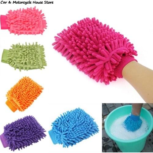 Hot sale 2 in 1 Ultrafine Fiber Chenille Microfiber Car Wash Glove Mitt Soft Mesh backing no scratch for Car Wash and Cleaning