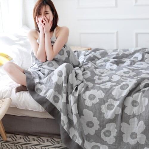 Printed Nap Pure Cotton Gauze Towel Blanket Super Soft Summer Thin Cozy Air Condition Sofa Casual Blankets for Adult Student Kid