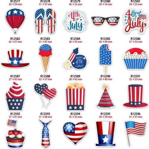 4th of July Pattern Planar Resin Printed American Independence Day Cabochon for DIY Bow Bag Craft Supplies Acrylic Material