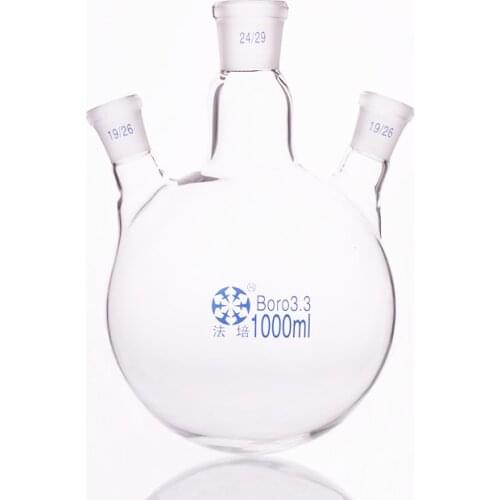 Three-necked flask oblique shape,with three necks standard grinding mouth,Capacity 1000ml,Middle joint 24/29,lateral joint 19/26