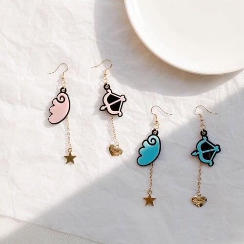 Korea Cute Cupid Angel Acrylic Drop Earring, Arrow and Wing Charms Heart Gold Women Jewelry for Sweet Lovers Friendship Girl