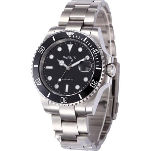 New arrive 40mm parnis black dial ceramic bezel sapphire glass automatic mens watch