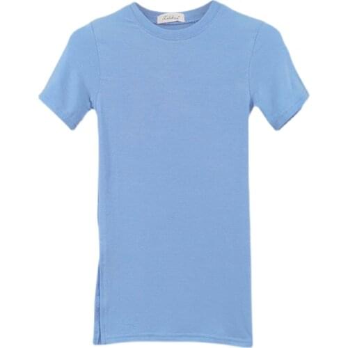 2021 summer new tight-fitting short-sleeved micro-permeable T-shirt womens summer slim sexy thin irregular split top