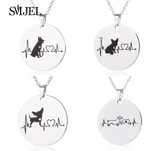 Stainless Steel Dog Pendant Necklace Animal Footprint Collier Dog Heartbeat Necklace German Shepherd Chihuahua Jewelry Men Gift