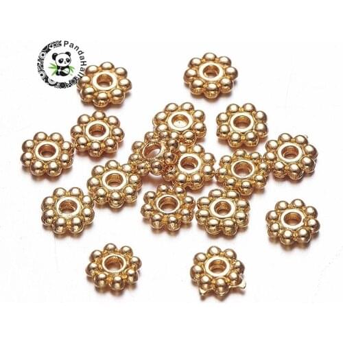 PandaHall 300pcs 5x1.5mm Flower Alloy Metal Bead Spacers for Jewelry Bijoux Making DIY Accessories Findings,Golden,Hole:1mm F70