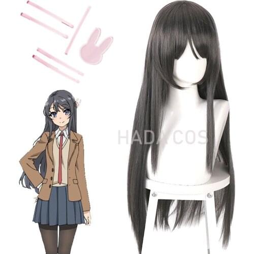Sakurajima Mai Cosplay Wigs Headwear Rascal Does Not Dream Of Bunny Girl Senpai Synthetic Hair Long Straight Gray Hair Wig