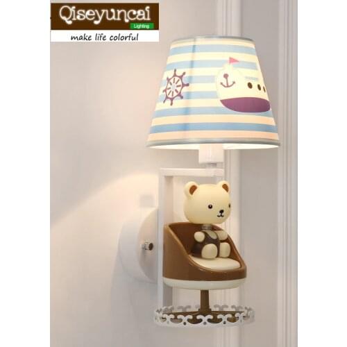 Qiseyuncai Modern minimalist children bedroom bedside lamp cartoon cute bear rotating music wall lamp