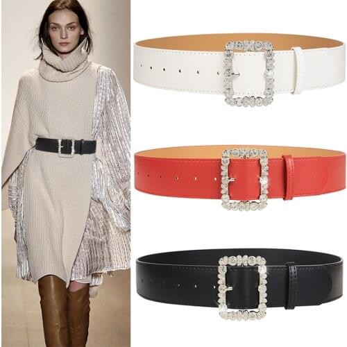 New Design belt Fashion Womens Belts black PU Leather Straps Female Waistband rhinstone silver Pin Buckle women belts for Jeans