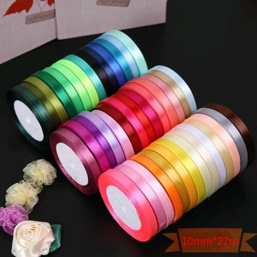 22Meters/Roll 10mm Silk Satin Ribbons Christmas Halloween Gift Wrapping Decoration Gold Silver White Black Blue Purple Ribbons