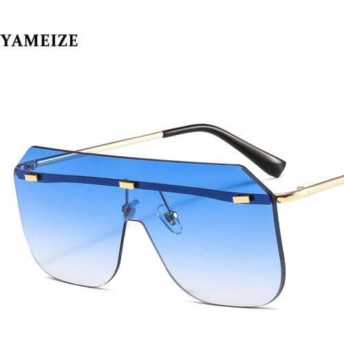 YAMEIZE Rimless Oversized Sunglasses Fashion Metal Frame Flat Top Rectangle Sunglasses Square Eyewear UV400 Shades Oculos