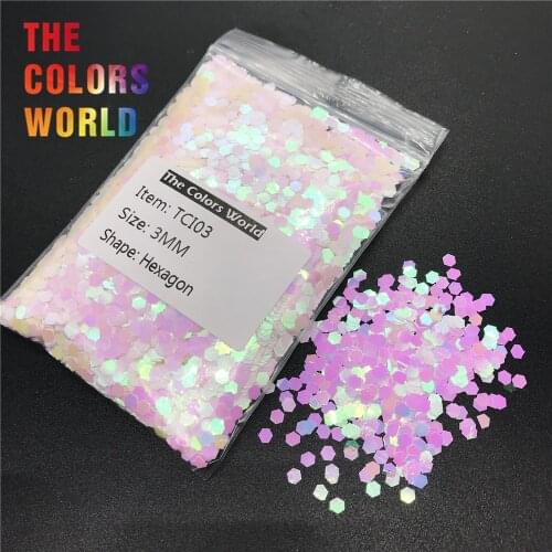 TCI03 Pearlescent Iridescent White With Pink Light Hexagon Shape Nail Glitter For Nail Decoration Nail Gel Makeup DIY Accessorie