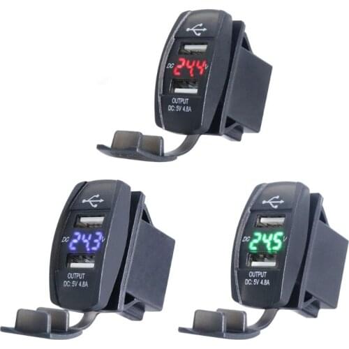 Waterproof 12V 12V Auto Boat Dual USB Port Car Charger LED Voltmeter Mobile Phone Charging Adapter for iphone GPS Tablet