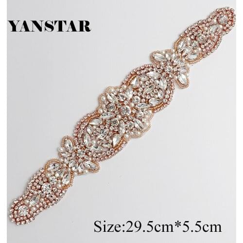 YANSTAR (50Piece) Hand Beaded Bridal Belt Sewing Crystal Rhinestone Appliques Iron On For Wedding Dresses Belt YS959