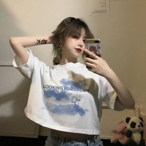 Women T-shirt Summer Casual Short O-Neck Bear Cloud Loose Women Sweet Tops Korean Lady Girls T-shirt Small Fresh