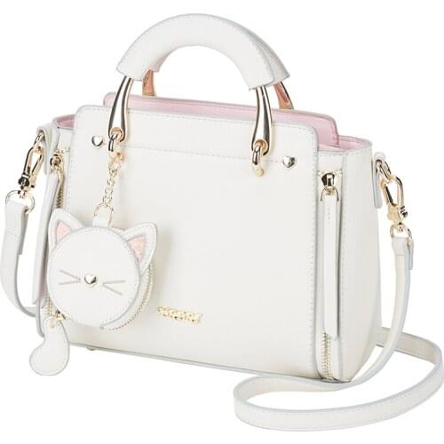 Women Bags Leather Patchwork Embroidery Handbags Girl Shoulder Bags Cross Body Messenger Bag Female Totes Art Cartoon Cat