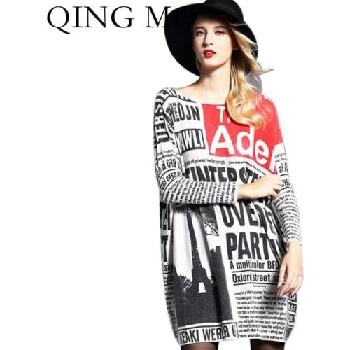 QING MO 2021 Autumn New Women Sweater Tops Loose Large Size Printing Long Sleeve Knitted Sweater Fashion Women Tops ZWL157