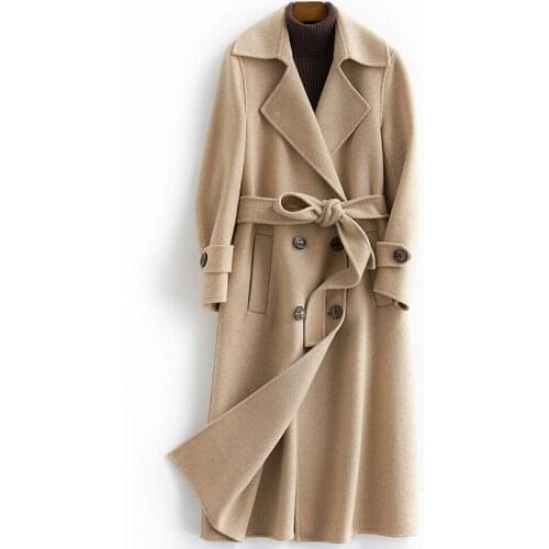 Wool Coat Autumn Winter Long Jackets With Belt Women Double Sided Trench Coats casaco feminino LX2483