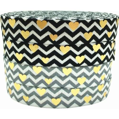 10Yards 16mm Chevron and Gold Foil LOVE Heart fold over elastic Handmade Accessories DIY elastic band foe