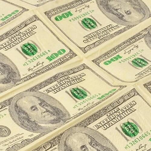 2021 New 8 Packs Napkin Paper 100 Dollar Raw Wood Pulp Facial Tissue Handkerchief Party