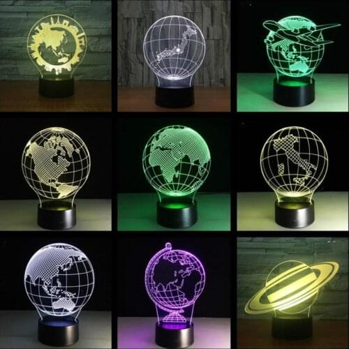 Earth planes Creative Color changing 3D Led Lamp Acrylic Small Table Lamp Home Bedside Usb Desk Lamp Wholesale Manufacturer
