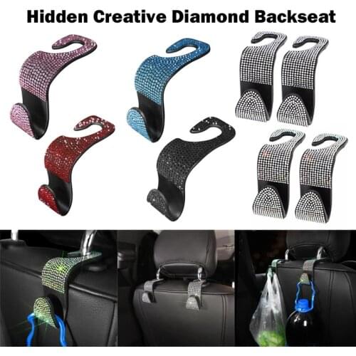 Car Seat Back Hook Diamond Bling Rhinestones Hanger Auto Back Universal Headrest Mount Storage Holder Car Interior Accessories