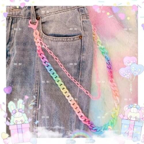 Candy Color Double Layer Keychain For Women Girl Hanging Chain Fashion Jeans Waist Pants Chain Key Chain Accessories