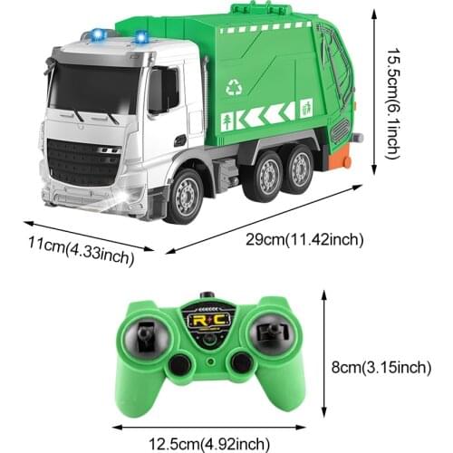 Kids Toys Lorry RC Garbage Truck 1:24 6CH Car Simulation With Lights Vehicle Birthday Gift Portable Green Bin Collection