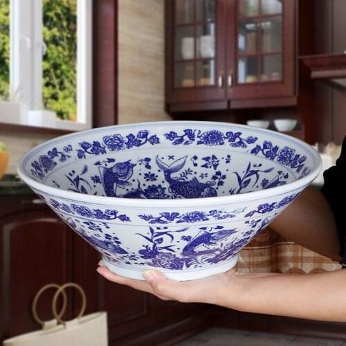 For restaurants Hotel home tableware Blue and white porcelain fish pattern japanese style ramen soup Instant noodles deep bowl