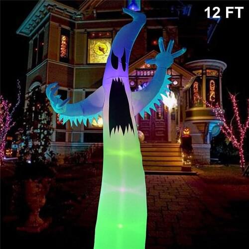 Halloween Inflatable Scary Ghost with Color Changing LED Decoration Props for Home Garden Courtyard