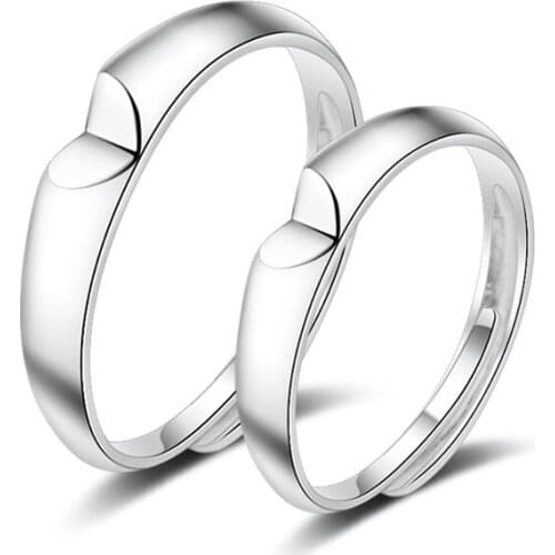 Tiny Hearts Promise Ring Sets Of 2 - Sterling Couple Rings, Couples Jewelry For Him And Her, Simple Open Adjustable Ring