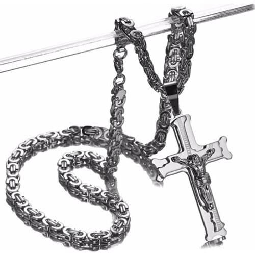 Never Fade Stainless Steel Cross With Jesus Pendant Biker Mens Womens Fashion Necklace Jewelry Handmade 18-40inch Friend Gift