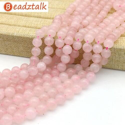 BEADZTALK Natural Rose Pink Quartz Stone Round Beads For Jewelry Making DIY Bracelet Necklace 4mm 6mm 8mm 10mm 12mm