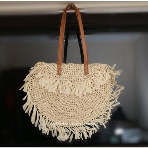Summer Tassel Straw Shoulder Bag Women Handbag Bohemian Round Woven Large Capacity Totes Summer Beach Travel Bags Purses 2021