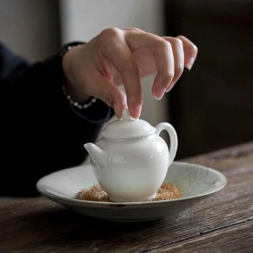 Small white porcelain teapot household jade porcelain teapot teacup personality Japanese ceramic pot maker