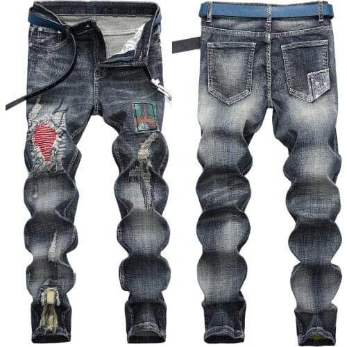 2021 Men’s New Style Stretch Motor Jeans,Patched&Scratched Ripped Denim Pants,Slim-fit Distressed Jeans Pants,Youth Must