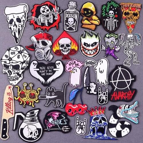 Punk Skull Patches For Clothing Thermoadhesive Patches Horror Patches On Clothes Stripes DIY Biker Badges On Backpack Accessory