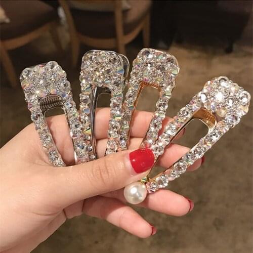New Trendy Rhinestone Hair Clip Crystal Hairpins Banana Clip Flashing Diamond Pearl Ponytail Barrette Hair Accessories Wholesale