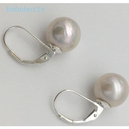New natural freshwater white AAA10-11MM Baroque pearl Tibetan silver earrings