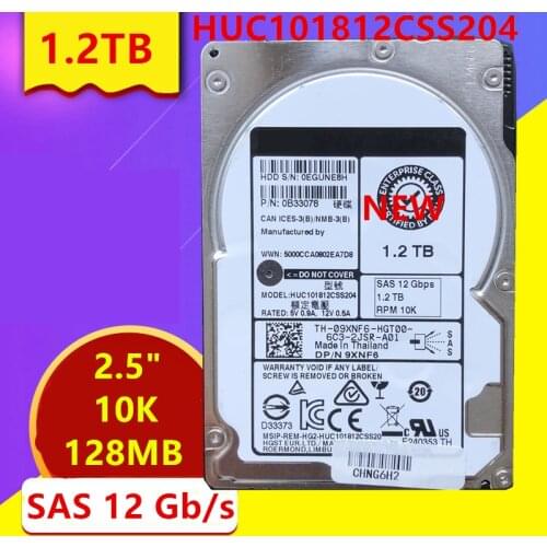 New HDD For Dell Brand 1.2TB 2.5" 10K SAS 12 Gb/s 128MB 10000RPM For Internal Hard Disk For Server HDD For HUC101812CSS204